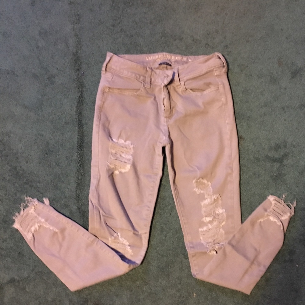 Gray American Eagle Ripped Jegging Pant Size 8